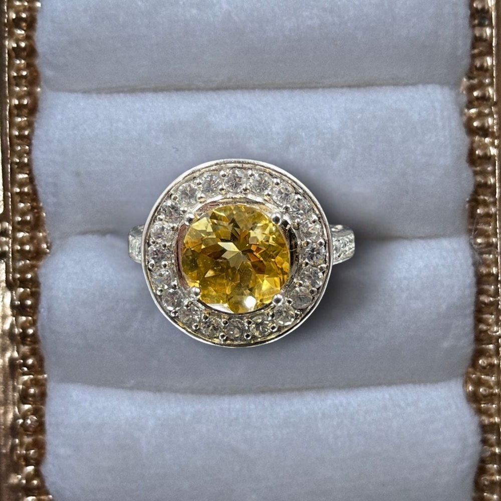 Natural Citrine and Spinel Sterling Silver Ring Size 8